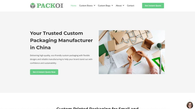 the home page of packoi.com