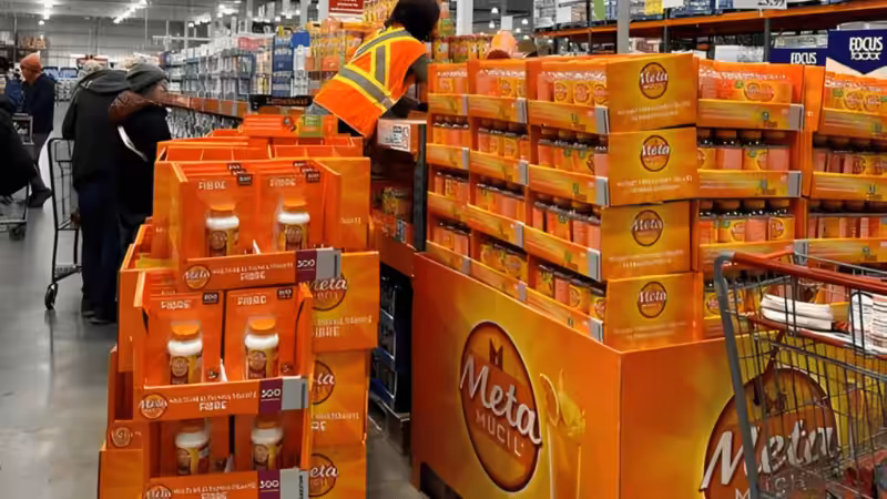 A staff member organizing Shelf-Ready Packaging Products