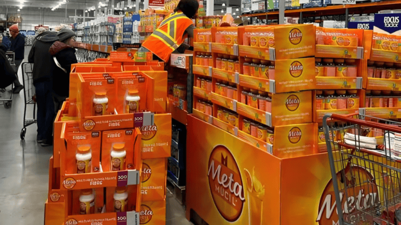 A staff member organizing Shelf-Ready Packaging Products