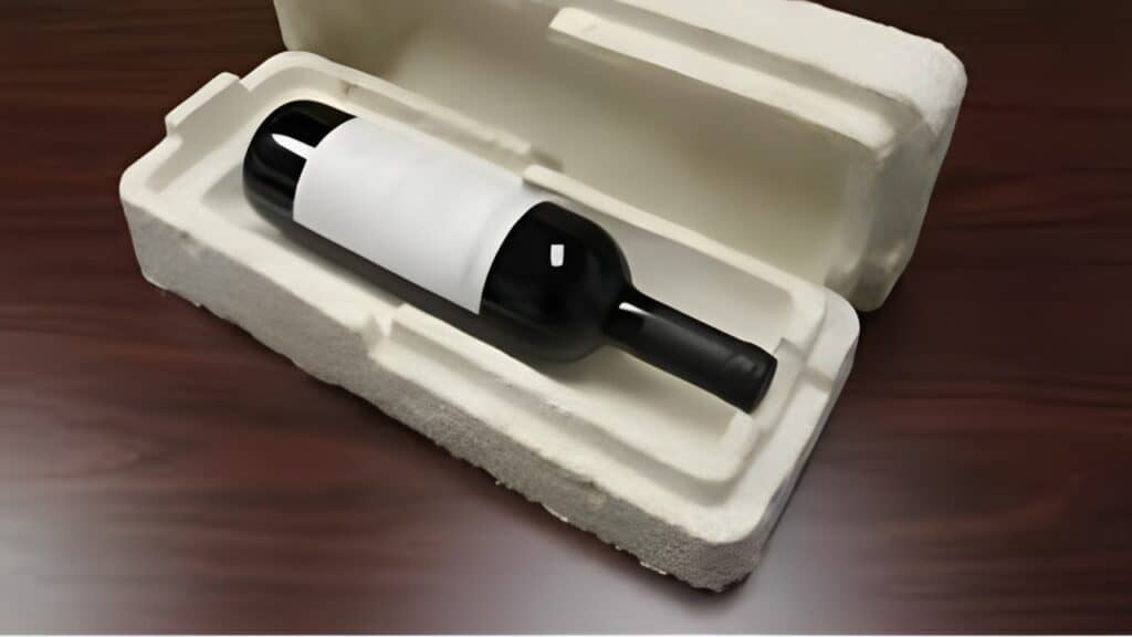Example of mushroom packaging for a wine bottle