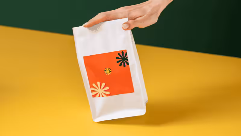 a white printed flexible bag