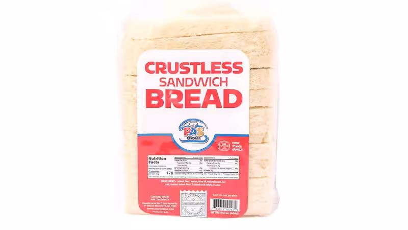 Crust less Sandwich Bread with Kosher Pareve Symbol by Pas Yisroel
