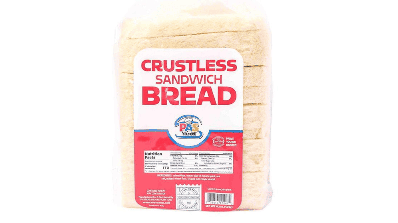 Crust less Sandwich Bread with Kosher Pareve Symbol by Pas Yisroel