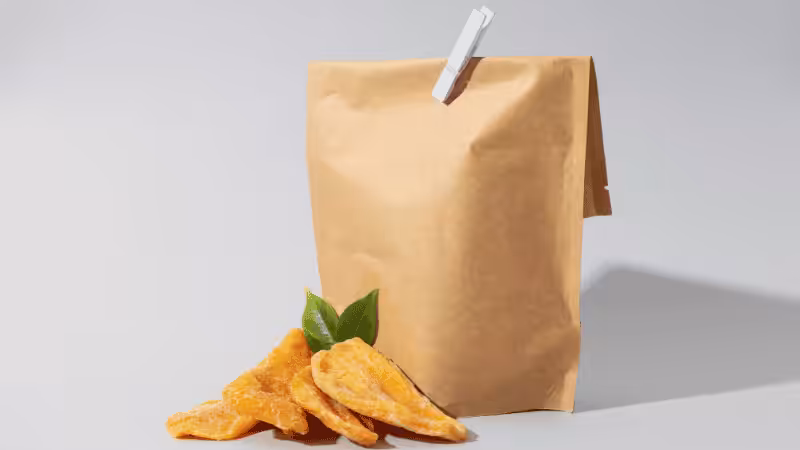Flexible packaging with dried mango