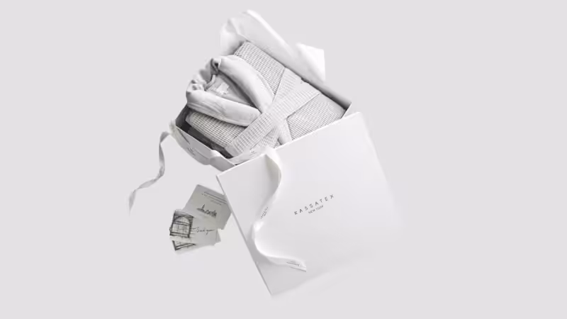 Cream-colored waffle fabric pajamas in a box