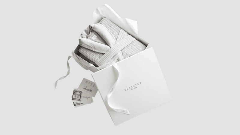 Cream-colored waffle fabric pajamas in a box