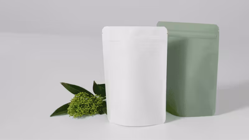 flexible packaging in white and green