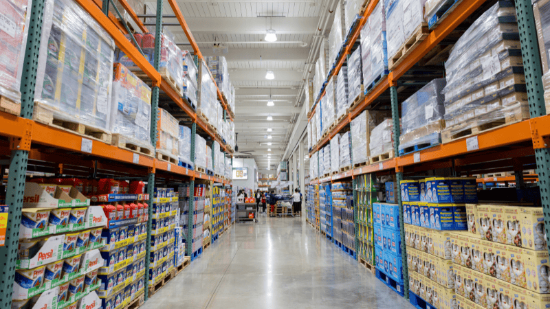 supermarket shelf with products in shelf-ready packaging