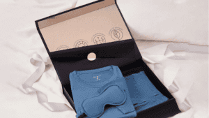 Men's pajama set with sleep mask in black box