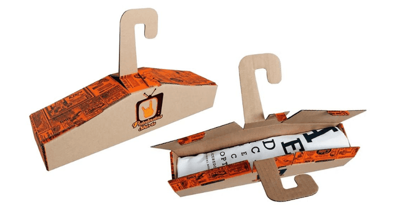 Cardboard packaging with a hanger shape