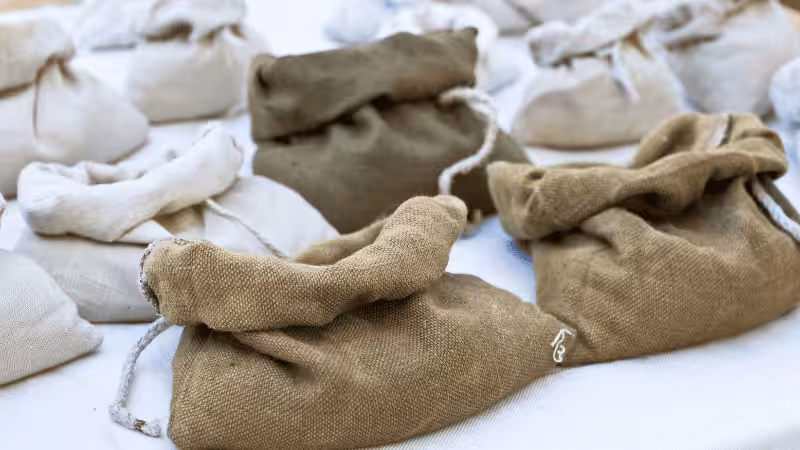 many jute bags in white or brown