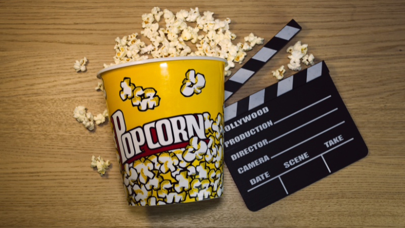 popcorn bag with popcorn for cinema