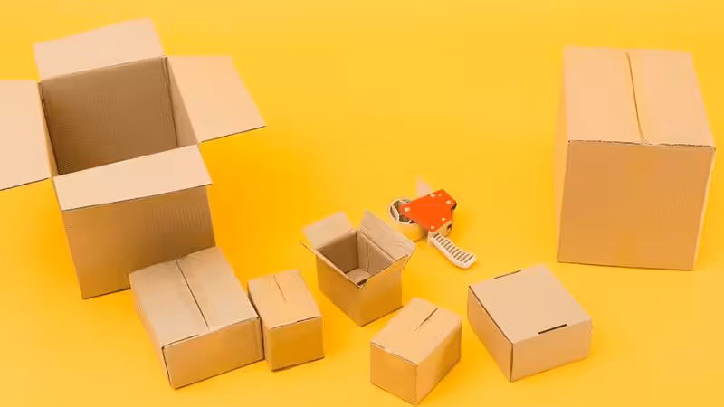 Two men are pushing a large package ready for shipping