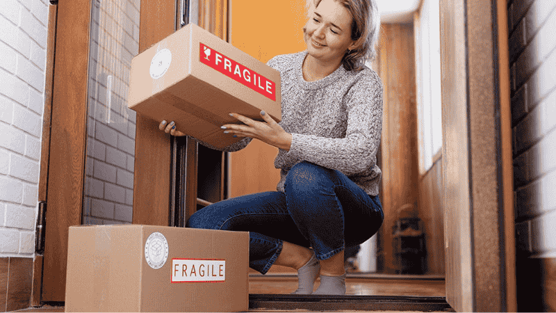 Women receiving her fragile packages