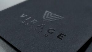 cover spot uv printed logo on a textured black card