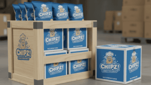 warehouse with primary, secondary, and tertiary packaging for potato chips