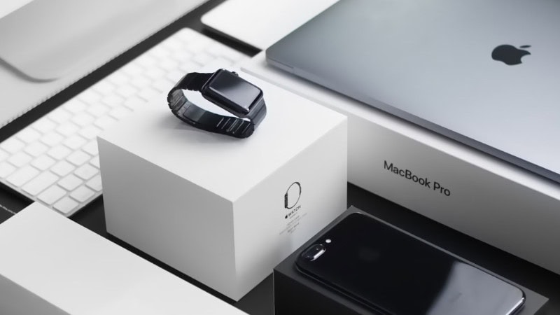 apple products including iphone, macbookpro and apple watch packaging