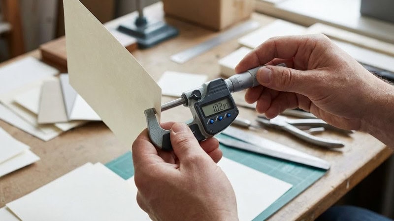 Measuring paper thickness in PT using a micrometer