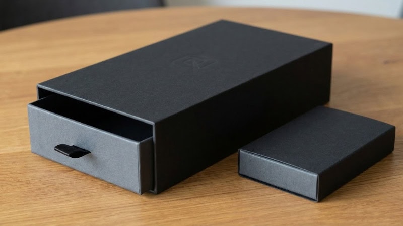 a black soft touch lamination product box