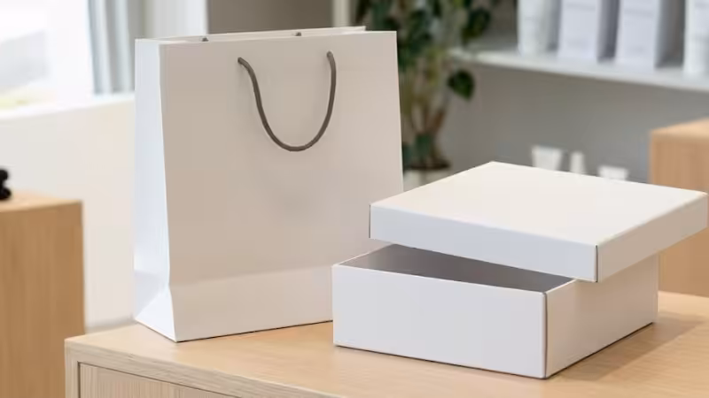 white soft touch coating box and bag