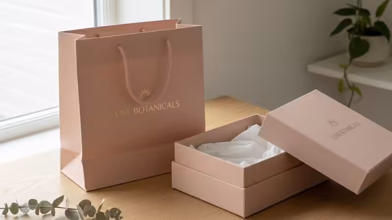 pink soft touch finish box and bag