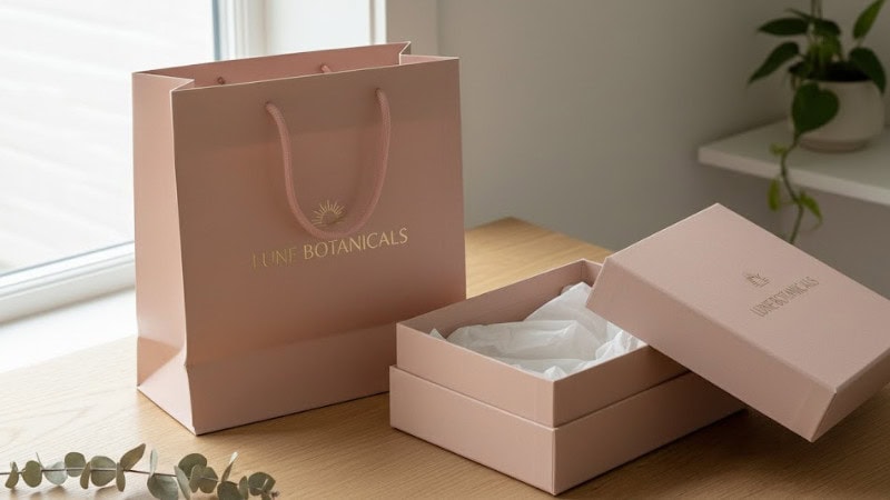 pink soft touch finish box and bag