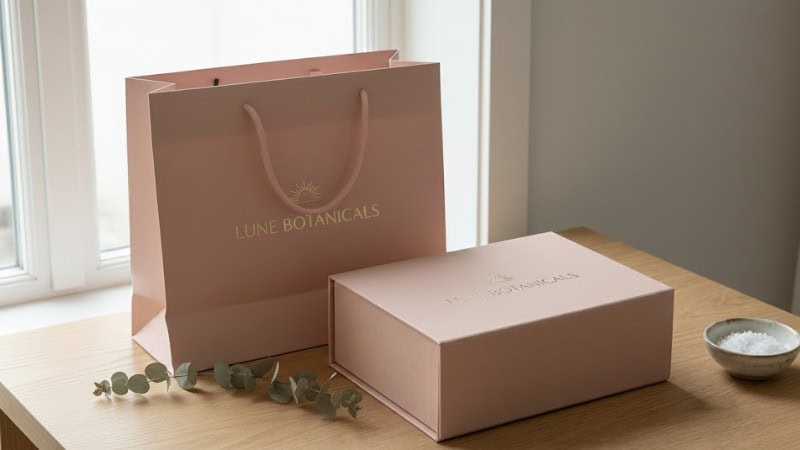 pink soft touch finish box and bag