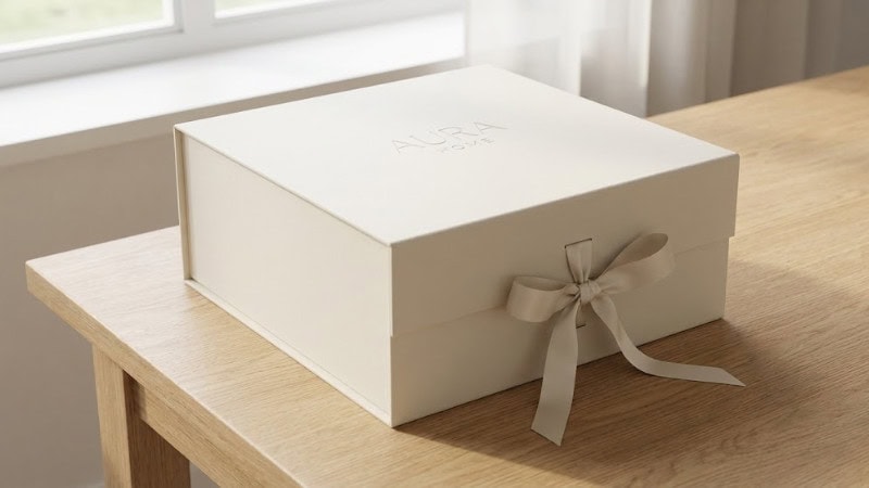 a rigid gift box in cloud dancer color