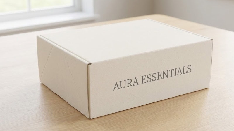 a folding product carton in cloud dancer color