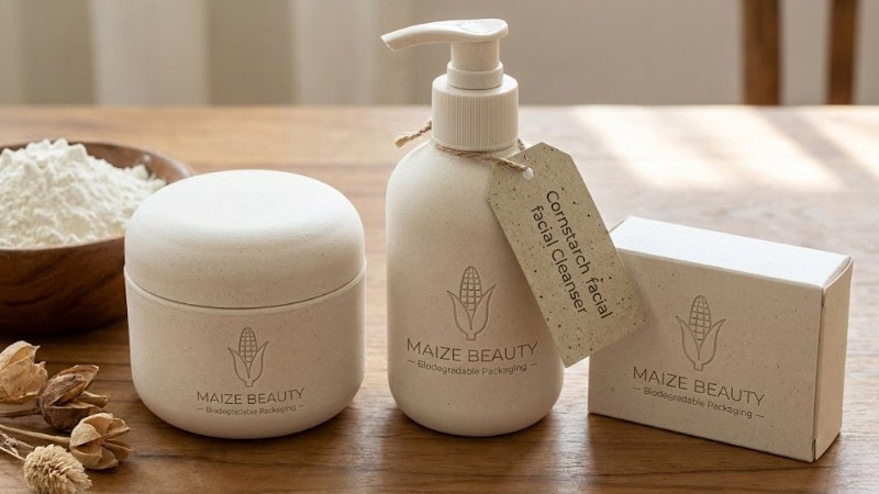 Cornstarch and paper  beauty product packaging