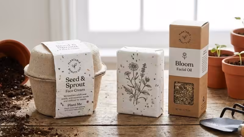 Упаковка для косметических продуктов, пригодная для посадки растений.