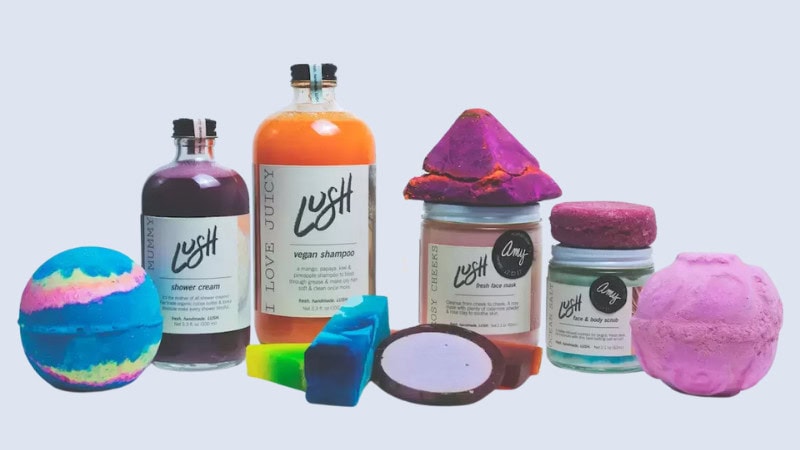 several sustainable packaging of Lush beauty brand