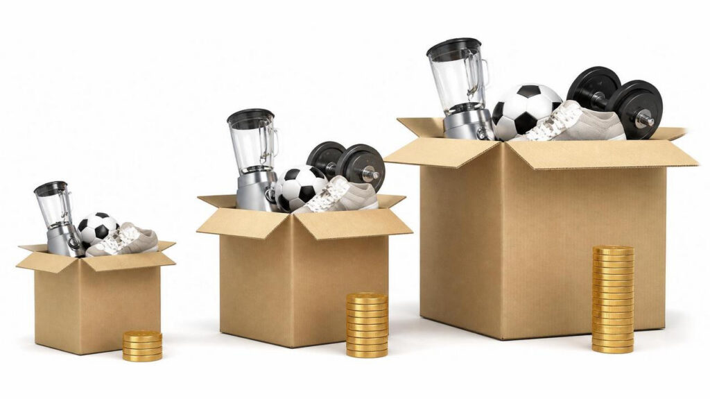 Gradationally sized shipping cartons showing tiered selection of shipping box size