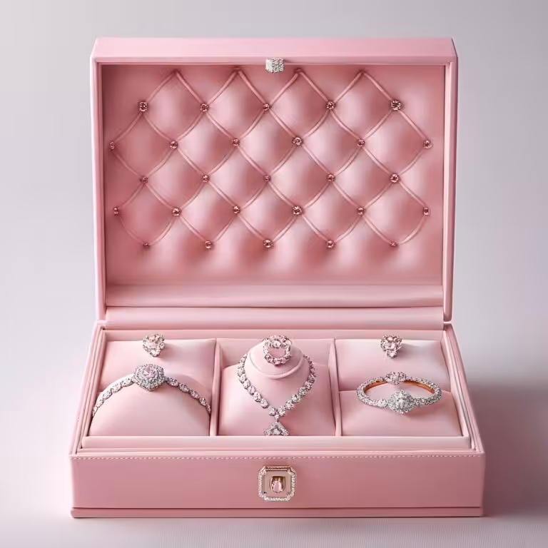 Pink check heart window bow 3-piece custom gift box with lids