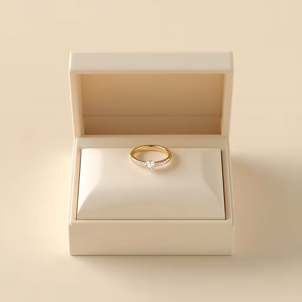 Cream glossy leather flip custom jewelry box for single diamond ring