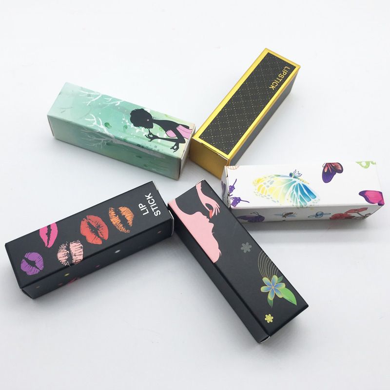 Custom Lip Gloss Boxes assorted artistic graphic printed foldable paper boxes for lipstick and lip gloss tubes