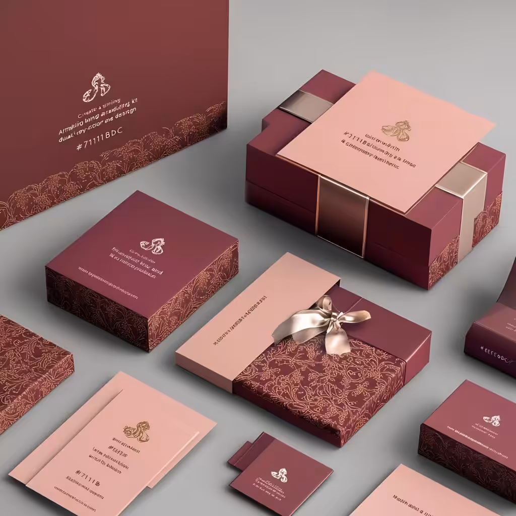 custom gift box maroon luxury rigid gift box set with rose gold foil monogram, textured floral paper and matching stationery cards for premium branding