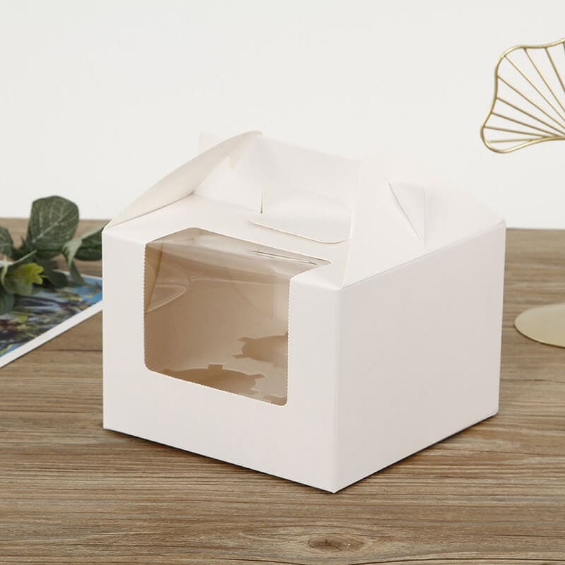 All-white all-in-one handheld window 4-count food grade custom cupcake box