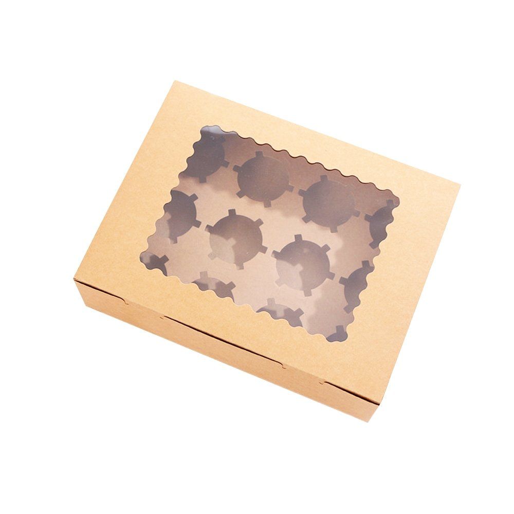 Light kraft wavy scalloped unique window minimalist custom cupcake box