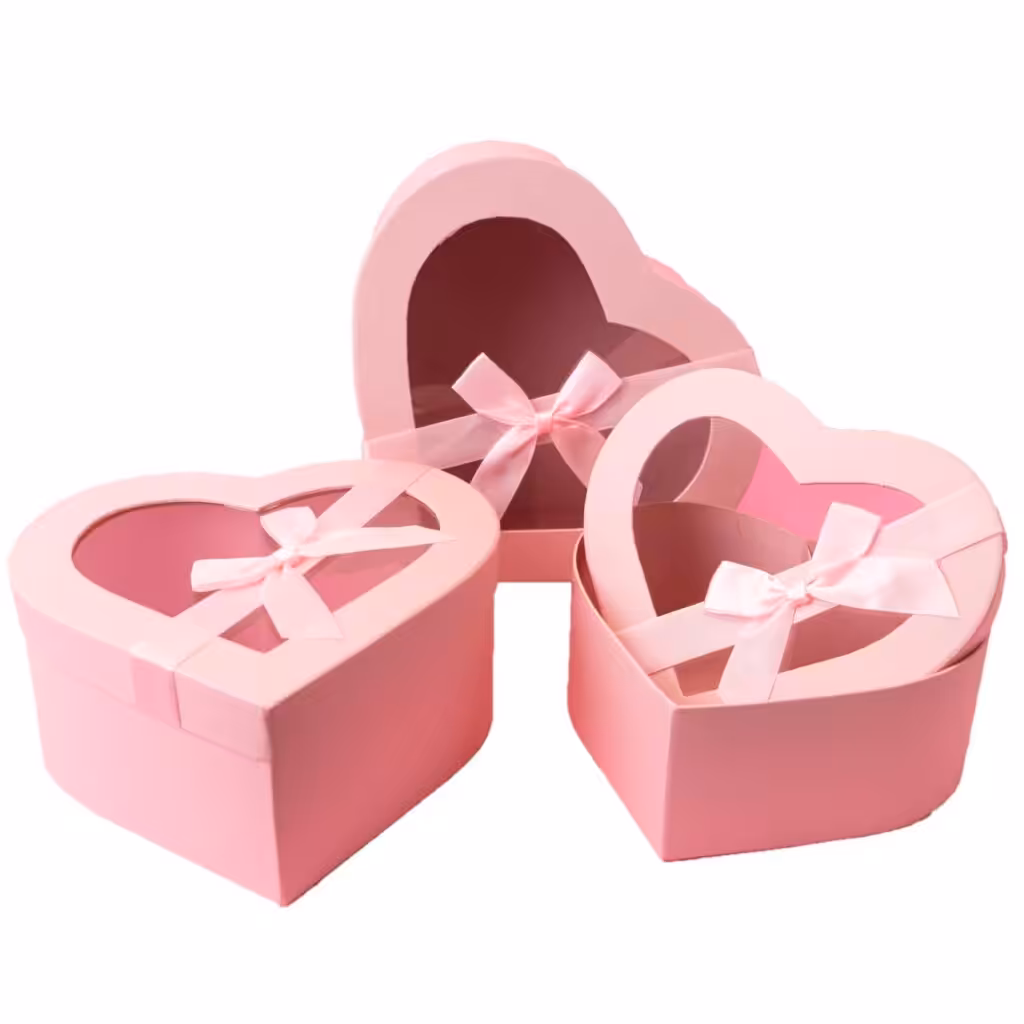 Pink heart window bow 3-piece gift box set custom gift box