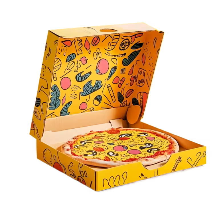 Yellow hand-drawn doodle pizza box shape custom gift box with lids