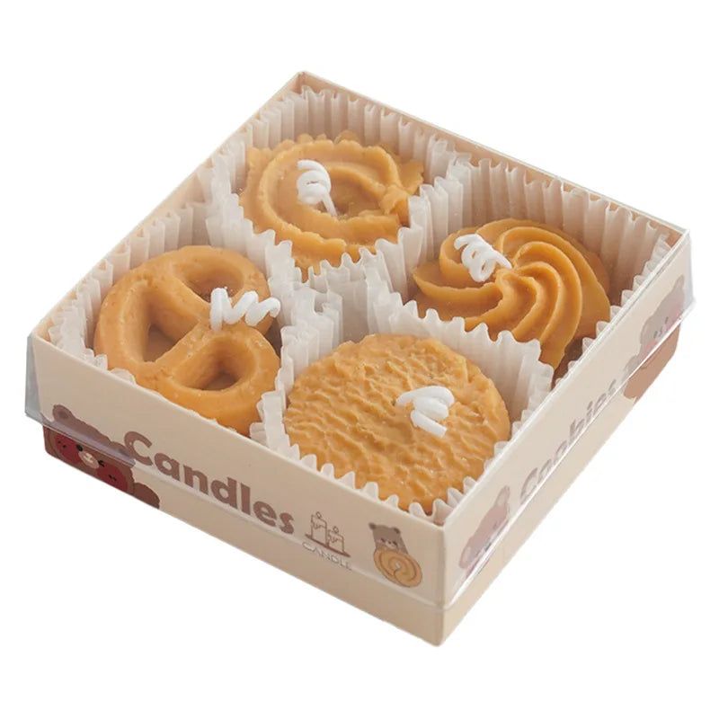 Scatole personalizzate per biscotti, scatola di cartone con quattro scomparti e simpatica stampa a cartoni animati, ideale per confezionare candele profumate a forma di biscotto.