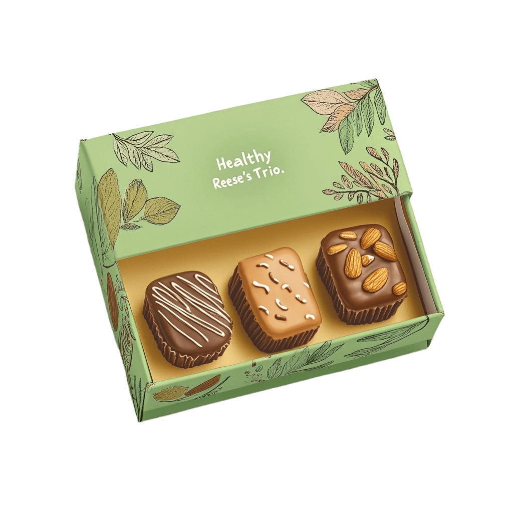 Cajas personalizadas para galletas con estampado de hojas verdes frescas, caja de embalaje abatible con base de papel de 3 cuadrículas para galletas cubiertas de chocolate.